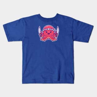 Octopus Chef Holding Knife Cartoon Kids T-Shirt